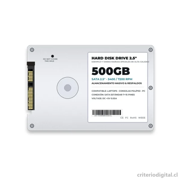 HDD 2.5" 500GB · Usado con garantía